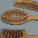 Wooden Hair Brush and Comb, One-piece Design, Reduce Frizz and Static, Massage Scalp, Detangling Paddle Hairbrush for Women, Girls, Kids, Includes Cleaning Claw, 5 Wood Bristles