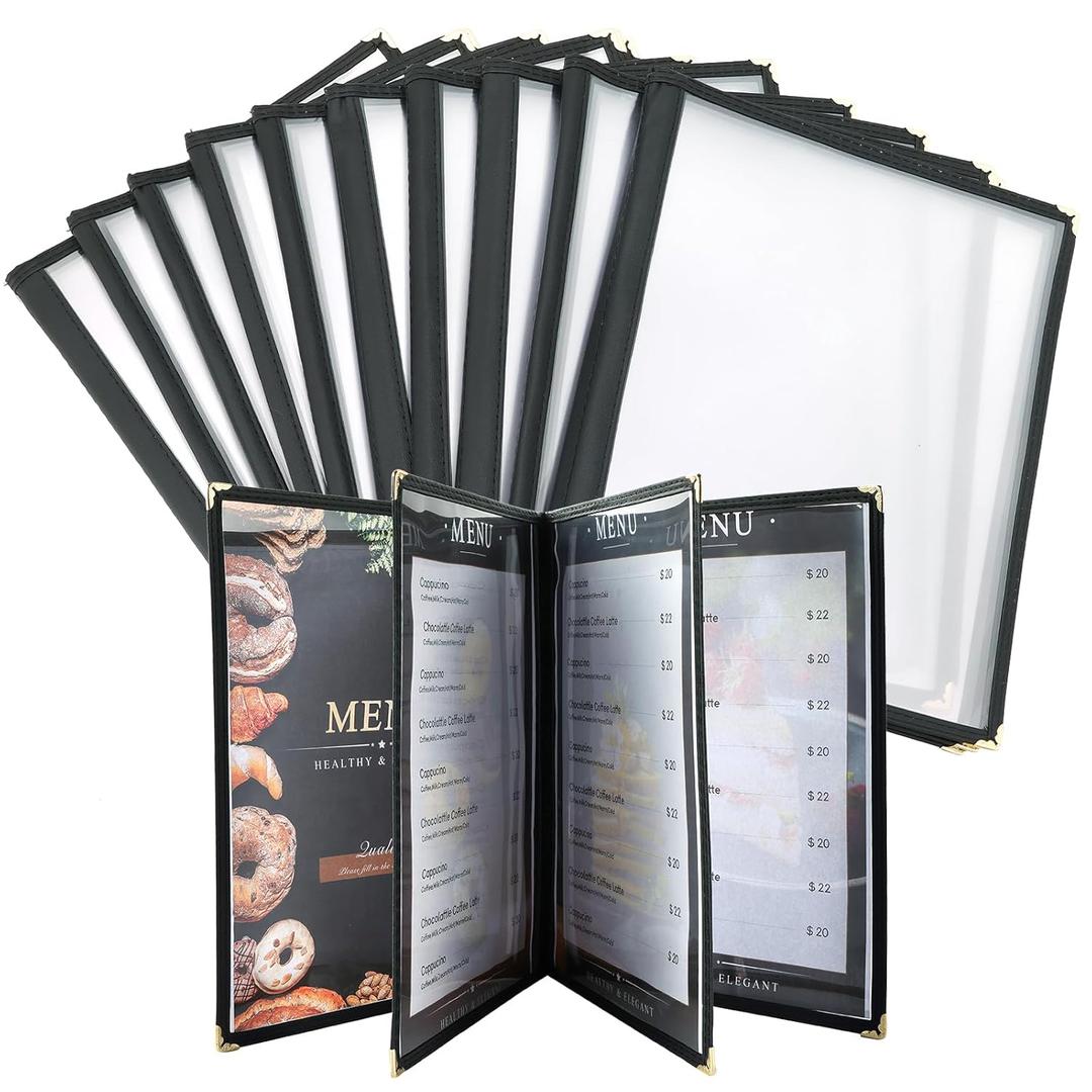 8.5 x 11 Inch Menu Covers, 10 Pack 4 Page 8 View Menu Sleeves Clear View Menu Holder for Kitchen, Restaurant Supplies, Drink, Menu
