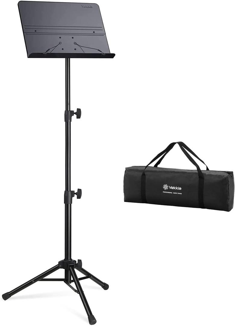 Vekkia 70 - inch Metal Professional Portable Sheet Music Stand  Folding Adjustable Holder, with Carrying Bag, Sturdy for Instrumental & Band Performances, Travel