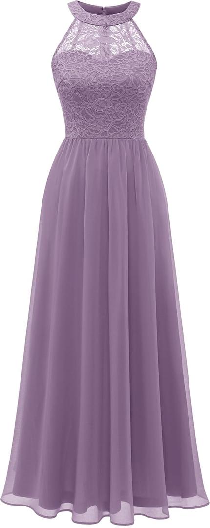 Wedtrend Women's Formal Dress, Halter Long Prom Dress Floral Lace Bridesmaid Dresses (Medium, Light Purple)
