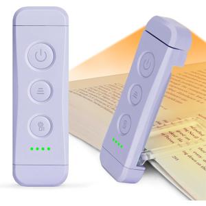 Glocusent USB Rechargeable Book Light, Portable Clip-on LED Reading Light, Reading Lights for Books in Bed with 3 Amber Colors & 5 Brightness Dimmable, Compact & Long Lasting, Perfect for Book Lovers (Purple)