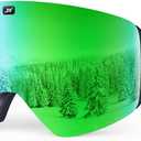 ZIONOR X11 Ski Goggles Magnetic Cylindrical Snowboard Snow Goggles for Men Women (B1-black Frame Revo Green Lens Vlt 17% S3)