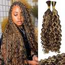 P4/ 27 Ombre Human Braiding Hair 2 Bundles 100g Highlight Deep Water Wave Bulk for Braiding No Weft Curly Braiding Hair Extensions for Boho Braids Honey Blonde 14 Inch
