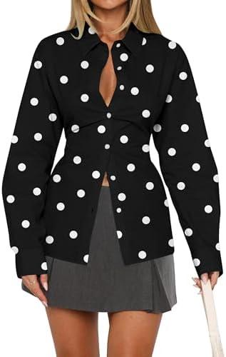 MISSACTIVER Women's Lapel Collar Button Down Shirt Cinch Waist Long Sleeve Casual Work Dressy Tunics Blouse Corset Tops, Size: S