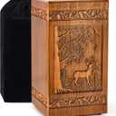 Handmade Wooden Urn for Human Ashes, Urns for Adults Male Female 250 lbs, Engraved Burial Cremation Urns for Ashes Men Women(Deer)