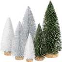 6pcs Mini Christmas Trees Christmas Decor, Artificial Christmas Mini Bottle Brush Trees Tabletop, Christmas Decoration Trees with 4 Size Xmas Holiday Decor (6pcs Green+Silver+White)