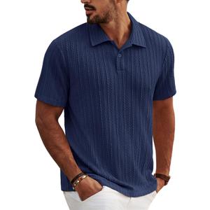 PJ PAUL JONES Polo Shirts for Men Short Sleeve Textured Knit Polo Fashion Summer Shirts Old Money Clothes Navy Blue (M)