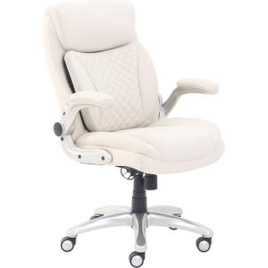 Amazon Basics Ergonomic Executive Office Desk Chair with Lumbar Support, Flip-up Armrests, Adjustable Height, Cream Leather