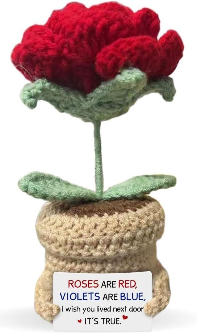 2 x Friendship Gifts for Women - Best Friend Birthday Gifts for Women - Handmade Crochet Roses, I Wish You Lived Next Door
