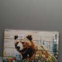 Rustic Bear Wall Art Brown Bear Wall Decor Farmhouse Forest Animal Wall Decor Kids Room Animal Artwork Wildflowers Nature Scenery Canvas Painting for Living Room Bedroom Office 24x16 Inch Canvas (24L" x16W")