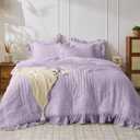 JOLLYVOGUE Lavender Queen Comforter Set, 3 Pieces Seersucker Comforters Queen Size, Lightweight & Fluffy Bedding Sets Queen for All Season with 1 Ruffle Comforter and 2 Ruffle Pillowshams