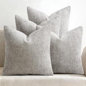 MIULEE Pack of 4 Couch Throw Pillow Covers 20x20 Inch Light Gray Soft Decorative Chenille Pillow Covers Farmhouse Accent Cushion Covers for Boho Spring Home Decor Sofa Bedroom Living Room