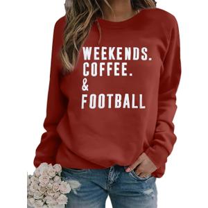 EGELEXY Football Game Day Sweatshirts Weekends Coffee and Football Sweatshirt Women Football Mom Crewneck Pullover (Brown, M)