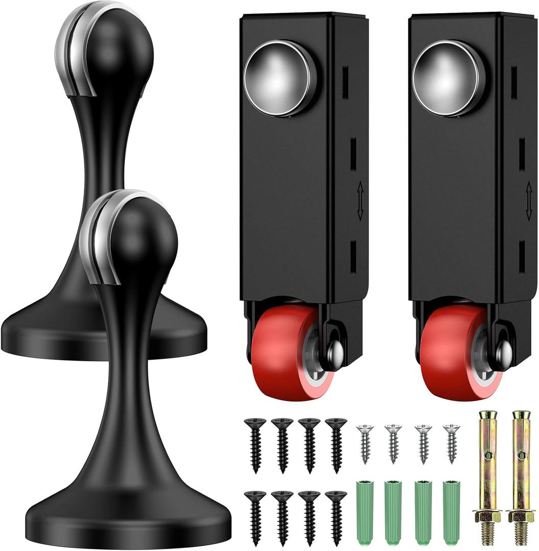 Magnetic Door Stopper with Anti-Droop Design - Heavy Duty Cold Rolled Steel and Nylon Door Stop, Drill Hole Installation, Suitable for Wall and Floor mounting (2, Black)
