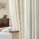 Sage Green Boho Shower Curtain for Bathroom, Linen Striped Print and Twine-Inspired Woven Center,72" W x 72" L