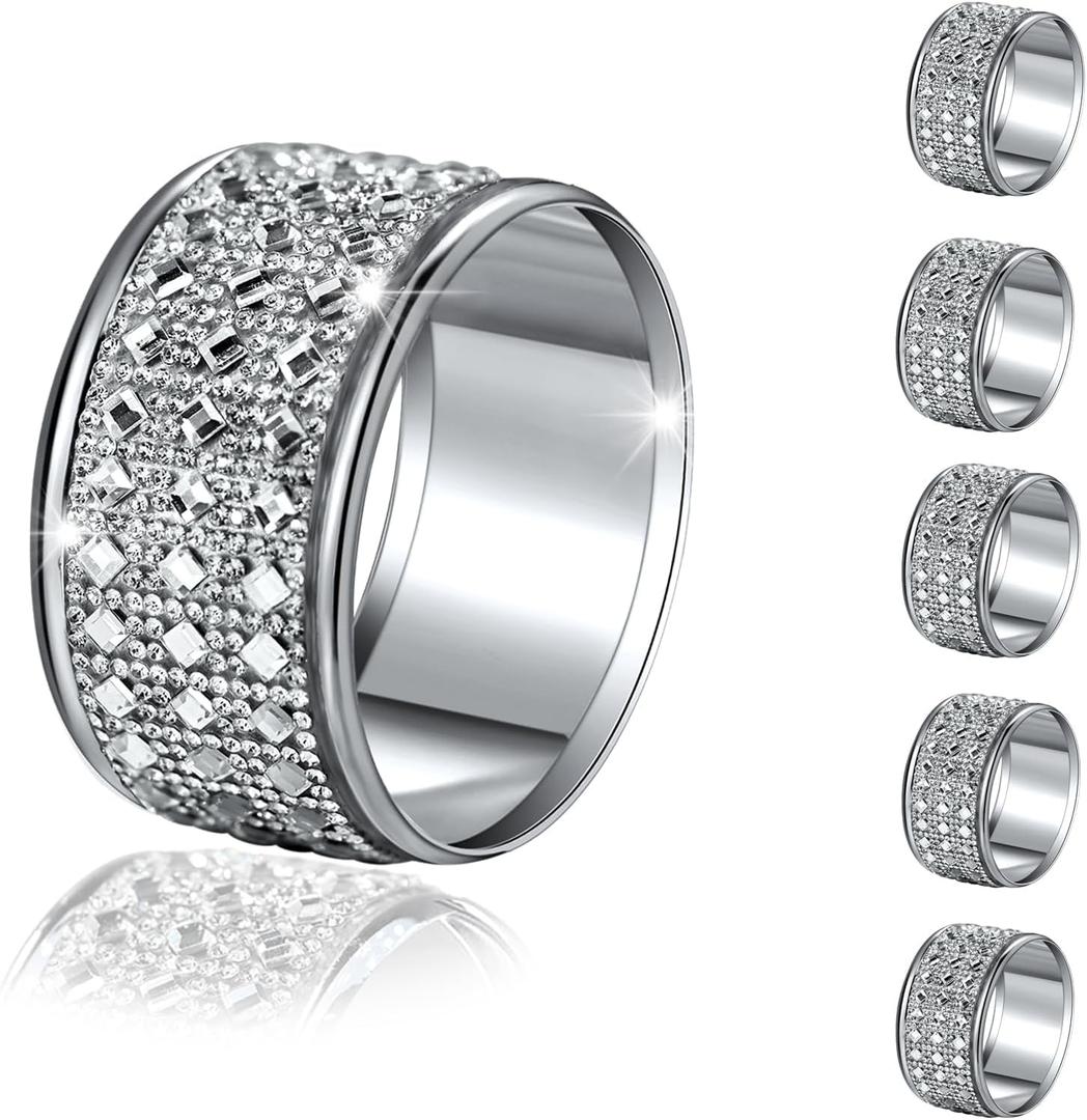 Silver Napkin Rings Diamond Napkin Ring for Table Decor, Thanksgiving, Christmas Napkin Rings Buckles, Anniversary, Birthday, Holiday, Party of Table Setting, Wedding Table Decoration