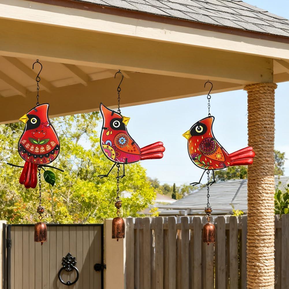 Cardinal Wind Chimes 3 Pack - Metal Wind Chimes for Outside, Waterproof Rustproof Garden Decor with Hanging Hooks, Home Decoration