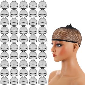 50 Pcs Black Mesh Wig Caps Net, Stretchy Nylon Liner Weaving Cap, Close End Fishnet Wig Cap for Women Men