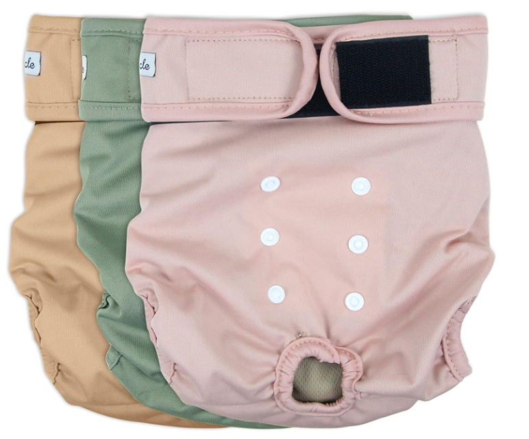 Grecle Washable Female Dog Diapers  Premium Reusable Diapers for Doggie in Heat  Highly Absorbent Dog Diapers Female for Pet Incontinence with Adjustable Snaps (Pink, L)