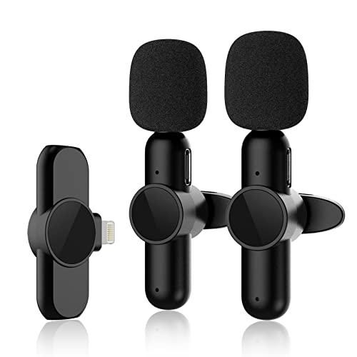 2 Pack Wireless Lavalier Microphone for iPhone iPad, AI Noise Reduction 2.4GHz Wireless Transmission, Plug and Play Lapel Mic for Video Recording Vlog YouTube Tiktok Living Interview