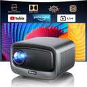 [2500 ANSI/Auto Focus/Built-in APPS] Smart Projector 4K with WiFi 6 and Bluetooth 5.3, 6D Keystone Outdoor Movie Projector with Netflix& 36W Dolby Audio Plus HDR10+ Home Theater Ceiling Upgraded (Gunmetal)