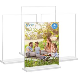 Acrylic Picture Frame 5x7 inches, 4 Pack Clear Plastic Picture Frames Holder Standing, Double Sided Picture Desktop Display for Photo Home Office -Vertical