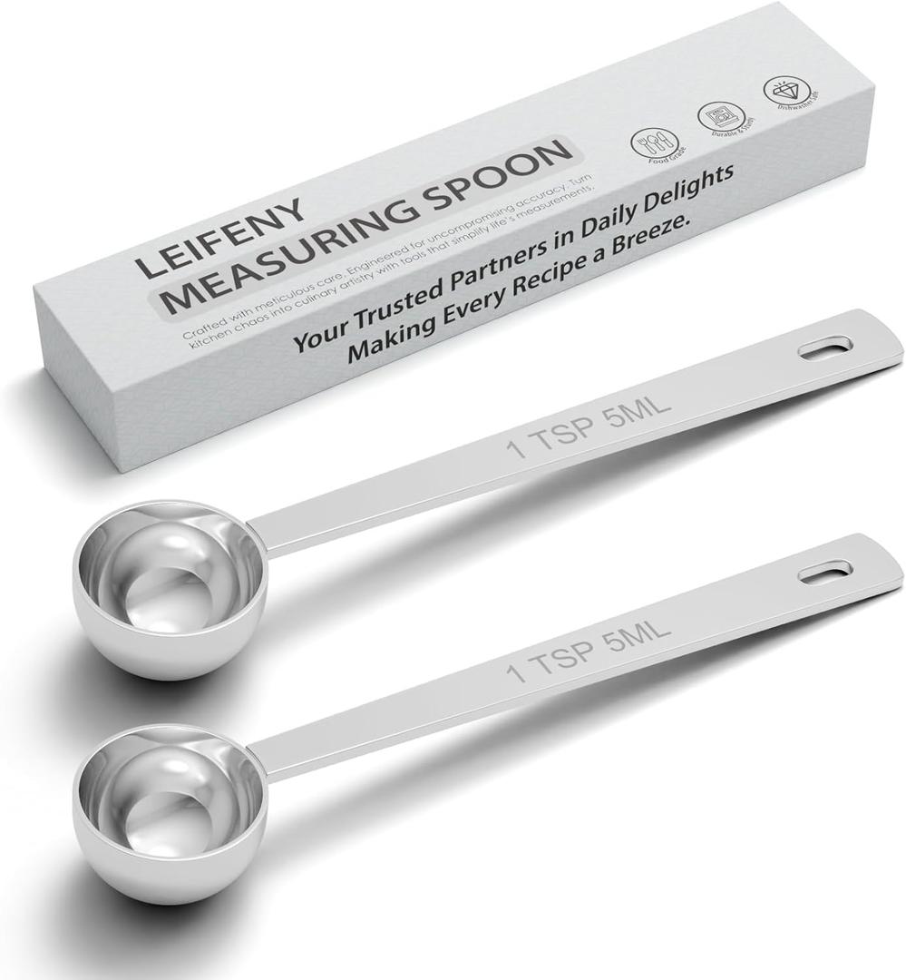 2PCS 1TSP(5ML) 18/8 Stainless Steel Measuring Spoon, Metal Measure Scoop for Dry and Liquid Spices, Must-have for Kitchen