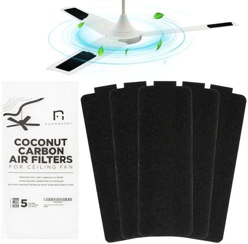Ceiling Fan Filters for Blades – Peel & Stick Air Purifier Pads with Activated Carbon – Mess-Free, Non-Damaging Coconut Charcoal Fan Blade Filters – Universal Fit Air Filter for Ceiling Fans – 5 Pack