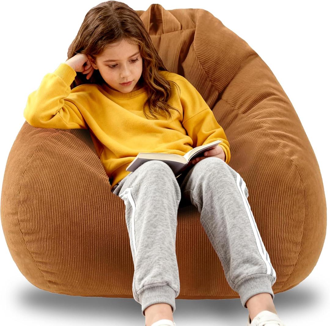 Bean Bag Chairs for Kids Chair Round Sofa Memory Foam Filling Reading Gaming Sofa for Living Room Bedroom (3 FT, Caramel)