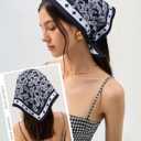 AWAYTR Women Triangle Head Scarf 3Pcs Tie Back Hair Bandanas for Women with Metal Studs - Head Coverings Cute Headscarf (Paisley - Black + Blue + Red)