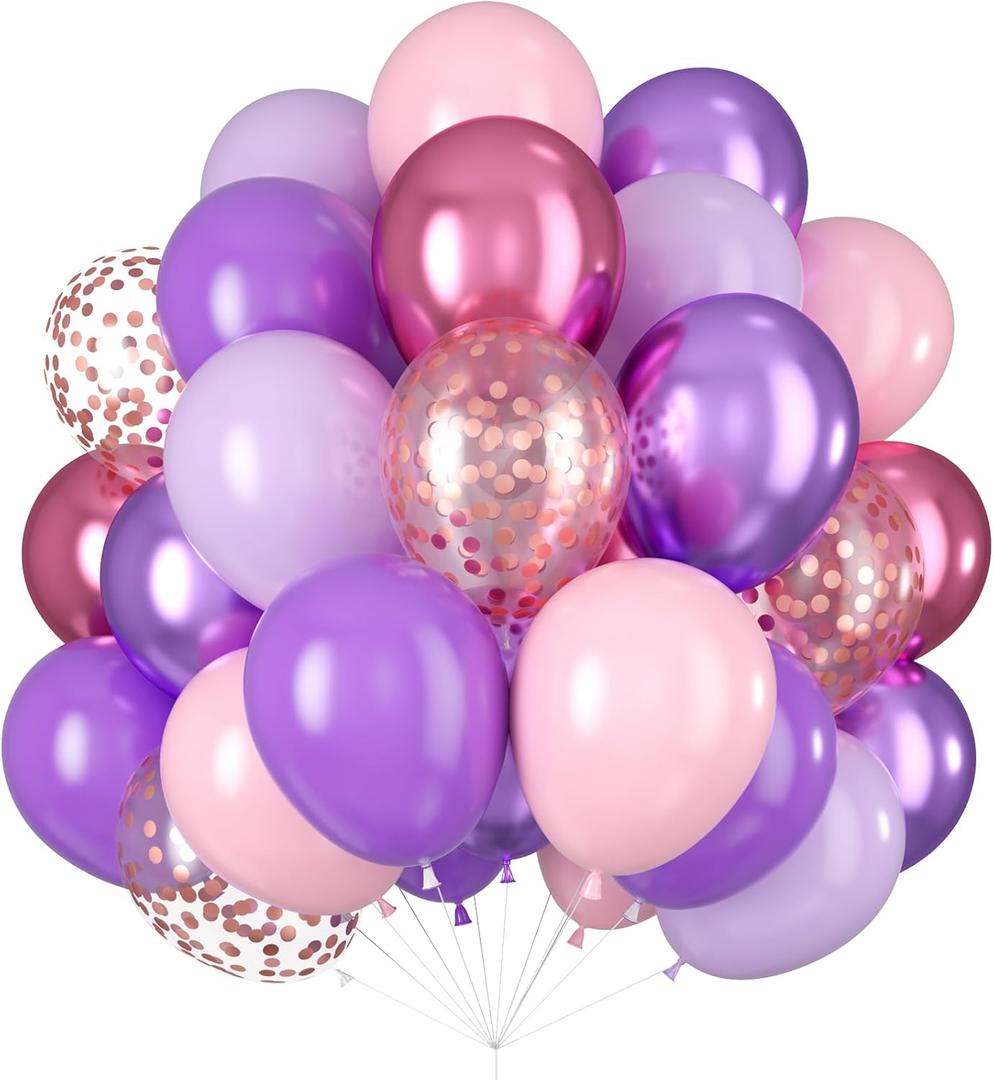 Pink and Purple Balloons Metallic Purple Pink Red Balloons for Butterfly Birthday Party Decorations Pastel Latex Balloon 12inch 12pcs Balloon Bridal Shower Bachelorette Engagement