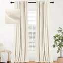 INOVADAY 100% Blackout Curtains for Bedroom, Thermal Black Out Curtains, Back Tab/Rod Pocket Linen Blackout Drapes, Room Darkening Drapes for Living Room, 52''W x 108''L, Cream