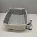 Amazon Basics Large Cat Litter Box with High Sides, Open Top, Includes Scoop, 19 x 15 x 11.75 inches, Grey/Beige