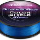 KastKing Superpower ColorShield Braided Fishing Line - Colorfast Braided Line, 100% Solution Dyed UHMWPE Fiber, Smooth & Strong Superline, Near Zero Stretch, Sensitive, High Abrasion Resistance (50LB-(150yds, X8-Blue)
