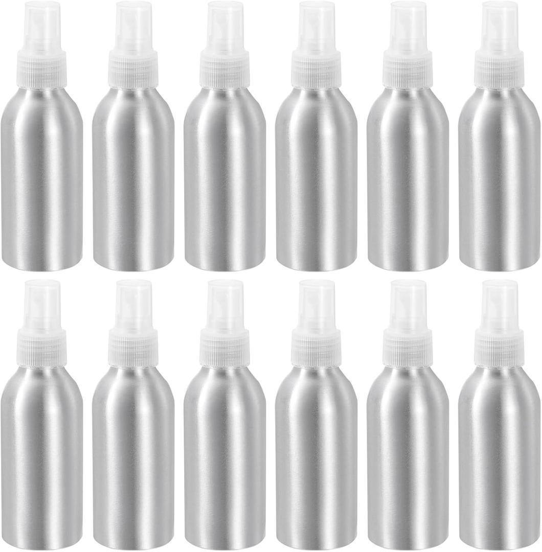 uxcell 12pcs 120ml/4oz Aluminium Spray Bottle with Clear Fine Mist Sprayer, Empty Refillable Container Travel Bottle for Kitchen Bathroom or Plants Water Sprayer