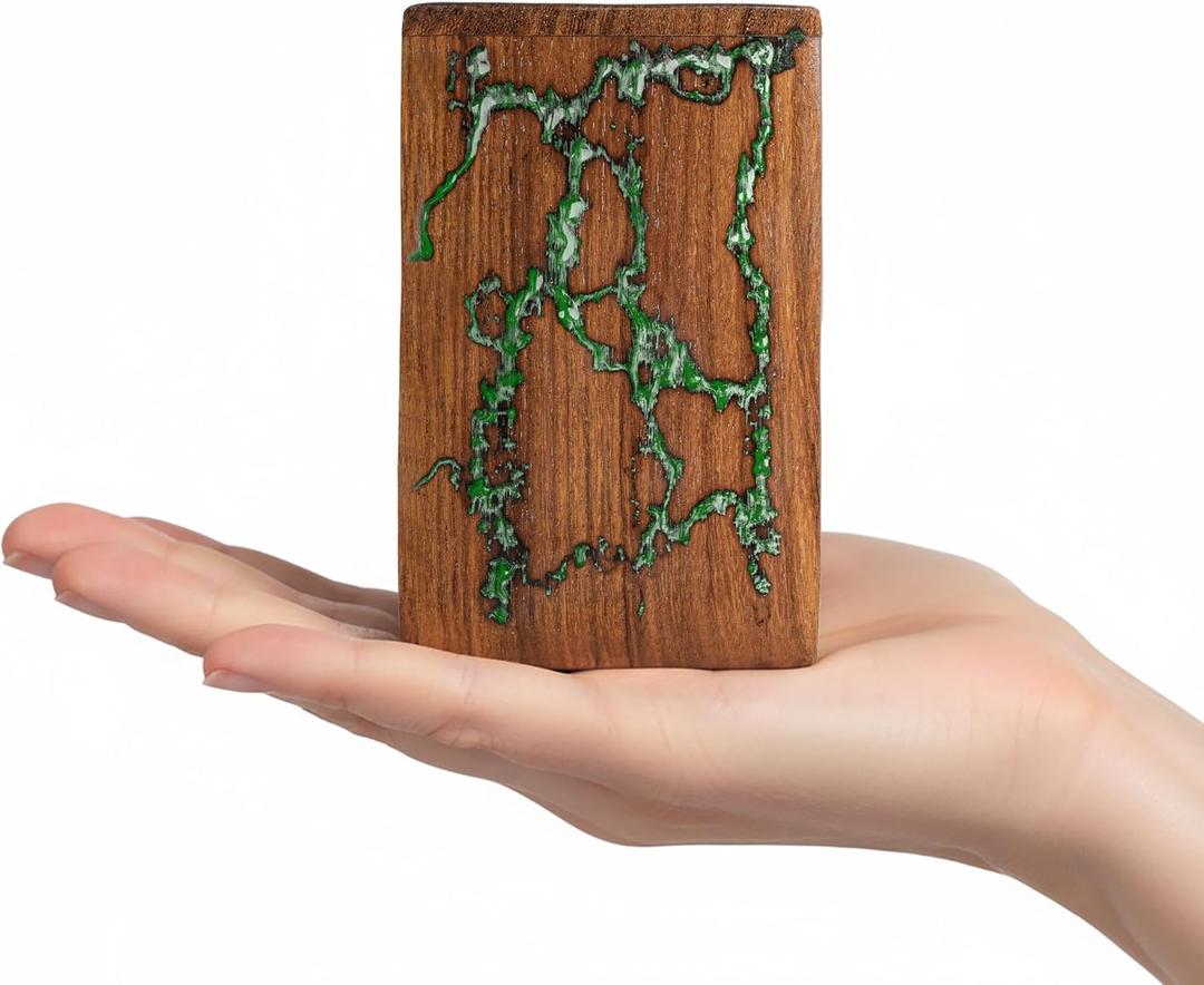 STONLIF Wooden Urns for Human Ashes Adult Male, Female - Wood Urn for Women, Resin Decorative Urns - Memorial, Burial Wooden Cremation Urns for Human Ashes Upto 20 lbs, Green - 1pc (X-Small)