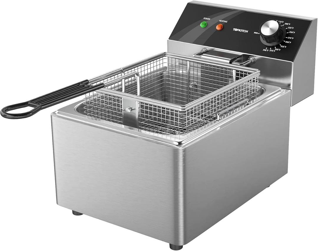 Electric Deep Fryer Countertop Deep Fryer with Basket and Lid Capacity 10L(10.5QT) Stainless Steel Single Tank Fryer for Home Use Easy to Clean Oil Fryers 1800 Watts, 120V