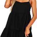 OZICERD Flowy Short Sundress Mini Babydoll Dresses for Women Going Out Tiered Ruffle Beach Spaghetti Strap Swing Dress Cute (Large, #2 Black)