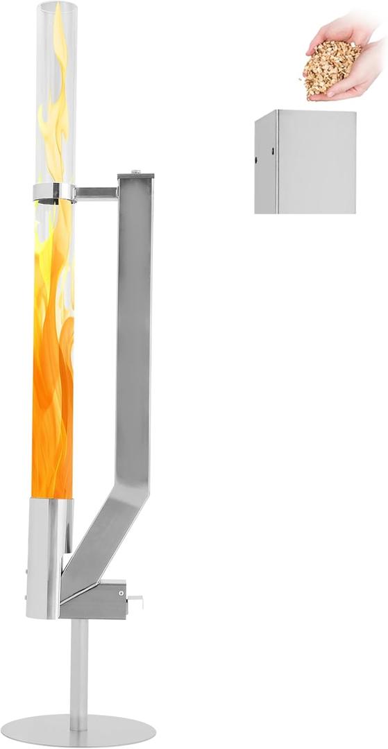Updated Pellet Patio Heater, Portable Pellet Heater Glass Preserve Flame Captivating and Dynamic Appearance, Pellet Fire Pit with Unique Looking Can Be Used Bonfire, Backyard, Patio, Picnic, Camping.