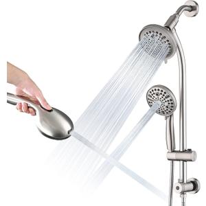 UCLIMAA Rainfall Shower Head with Handheld Shower Spray, with 26" Drill Free Adjustable Height Slider Bar, High Pressure Dual Shower Head Combo, 3-Way Diverter for Easy Reach, 5Ft Hose-Brushed Nickel