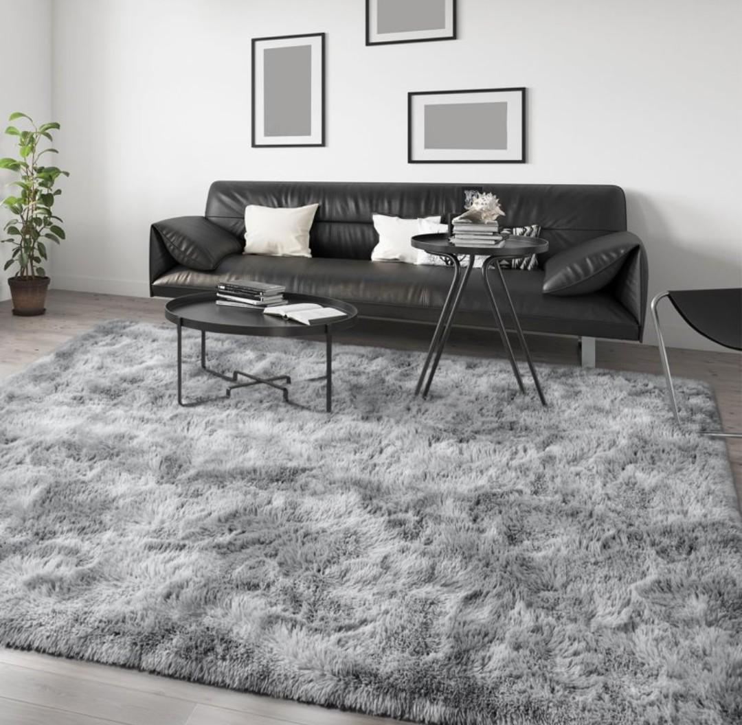 AIMECO Area Rugs for Living Room Bedroom, 4X6 Ft Shag Fluffy Rug Grey Carpet ，Machine Washable Indoor Carpet for Kids Girls and Boys, Dorms, Nursery Rooms,Room Decor Aesthetic,Tie-Dyed Grey