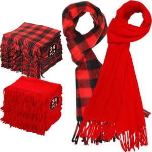 Christmas Buffalo Plaid Scarves Bulk Red Black Plaid and Red 59 x 10 Inches Soft Warm Winter Scarves for Women Men