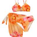 RoseSeek Girl's 3 Piece Bikini Set Floral Leopard O-Ring Swimsuit Beachwear