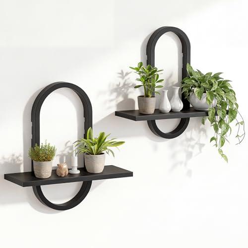 KALYLOC Floating Shelves for Wall, Hanging Shelves Wall Shelf for Plants, Decorative Wall Mounted Shelves for Living Room Bedroom Bathroom Home Office Kitchen, Black Wood Set of 2