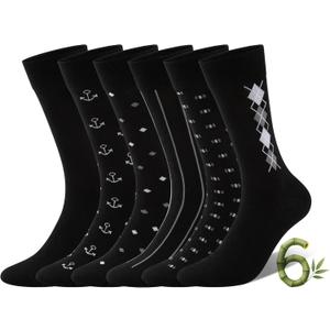 COOVAN Mens Dress Socks Bamboo Rayon Crew Business 6 Pairs Soft Thin Lightweight Socks for Men (Small-Medium)