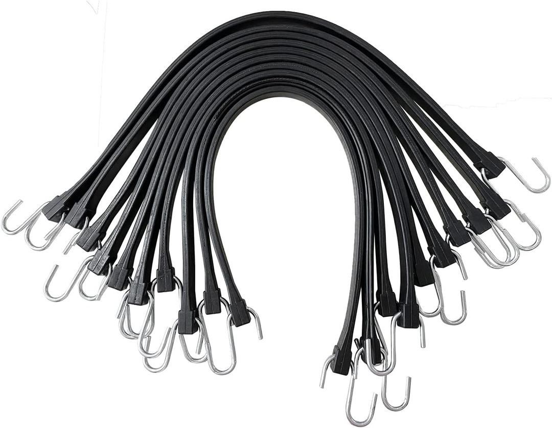 ROBLOCK 21" Rubber Tarp Straps with 150% Max Stretch, 100% EPDM Bungee Cords with Metal Crimped S Hooks, Ideal for Securing Tarps, Cargo, Canvases, Weatherproof (10 Pack)
