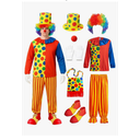 7 Piece Adult Clown Costume Set with Wig, Hat, Nose, Gloves, Shoes, Bag for Halloween Parties, L