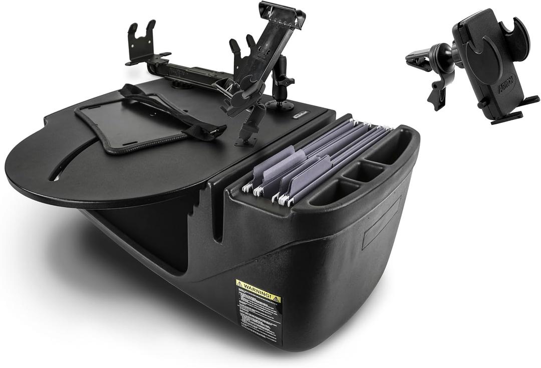 AutoExec Roadmaster Car Desk and Portable Workstation with Phone Mount, Printer Stand and Phone Vent Clip, Black