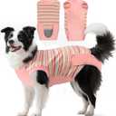HeavenEye Dog Surgery Recovery Suit Onesies-Soft Cone Alternative for Female & Male Dogs, Post-Op Protective Wear, Stop Licking, Comfy Body Suit for Spay/Neuter After Surgery (Striped Pink,L)