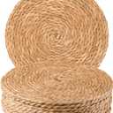 Round Woven Placemats - Boho Rattan Placemats Natural Water Hyacinth Placemat, Farmhouse Weave Place Mats, Rustic Braided Wicker Table Mats for Dining Table,Home,Wedding (12 inch Set of 10)